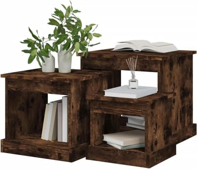 Salontafels Set - Bijzettafels Nachtkastjes - Woonkamer Inrichten - Set van 3 - 48x45x45cm - Rookeiken