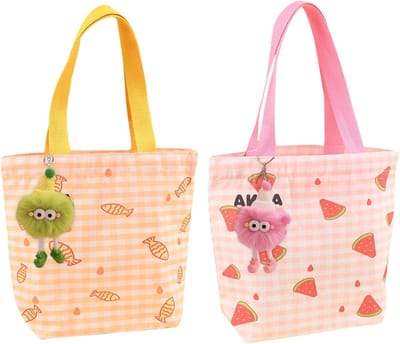 Vouwbare boodschappentassen - 2 stuks, herbruikbare stoffen tas met handvat, ideaal voor winkelen en modeaccessoires (Watermeloen, Vis)