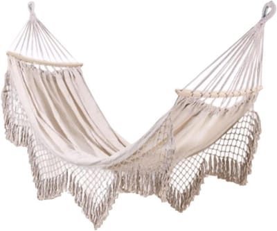 Hangmat Oxford stof - Draagbaar slapen - Kamperen buiten - Met houten stokken - 200 x 150 cm - Wit