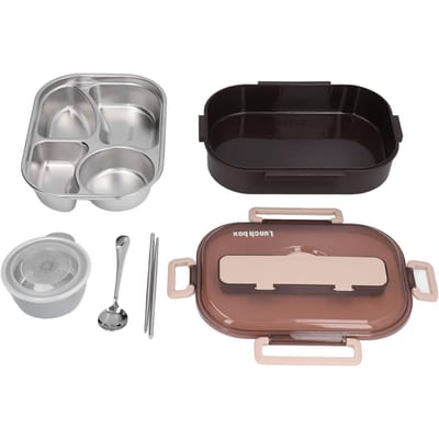 Boîte à Lunch en Acier Inoxydable Employé de Bureau Étudiant Cantine pour Enfants Compartiment Isolé Déjeuner L(for 6.5-9kg) black
