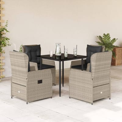 vidaXL - 5-delige - Tuinset - met - kussens - poly - rattan - lichtgrijs