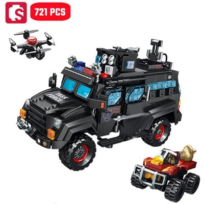 SEMBO Explosieveilig Voertuig Assemblage Bouwstenen MOC Militaire Serie Auto Kinder Speelgoed voor Jongens Kerstcadeaus no box black