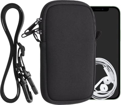kwmobile Tasje voor smartphones M - 5,5" - Hoesje van neopreen in zwart - Phone case met nekkoord