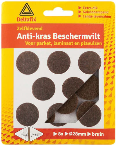 Deltafix Anti-krasvilt - 8x - bruin - 28 mm - rond - zelfklevend - meubel beschermvilt