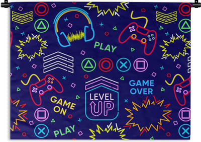 Wandkleed - Wanddoek - Gaming - Neon - Koptelefoon - Design - 60x45 cm - Wandtapijt