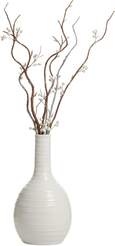 Gerimport bloemenvaas Kalu stripe - wit - keramiek - 16 x 28 cm - decoratie vaas
