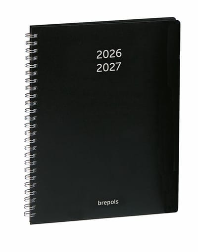 Brepols agenda 2026-2027 - Prevision POLYPROP - Schoolagenda - 1 week op 2 pagina's - Wire-O - Weekoverzicht - Zwart - 17.1 x 22 cm