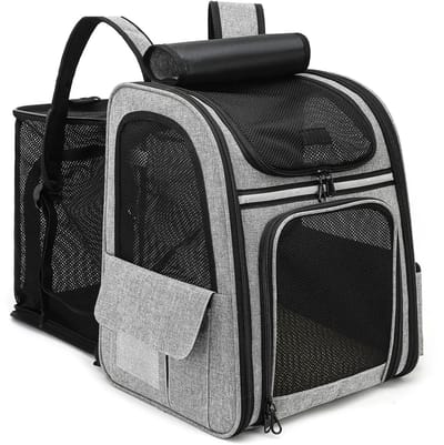 Velmio Draagtas Voor Honden/Katten - Rugzak - Uitklapbaar - Rugzak voor Huisdieren - Extra Ventilatie - Incl Uitneembaar Kussen - 34x28x41 cm - Medium - Grijs
