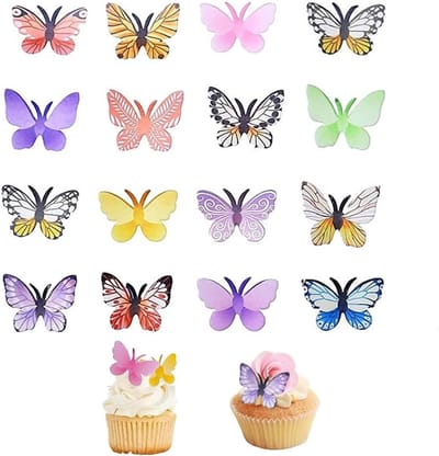 ByShane - Vlinderdecoraties voor taarten - Set van 72 stuks - Voor cupcakes en cakes - Kleurrijk wafelpapier - Bruiloft, verjaardag, feestdecoratie
