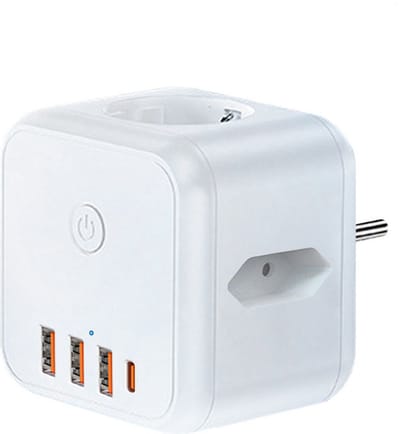 7 in 1 Kubus Stekkerdoos, Multiple Stopcontact 4000 W, Meervoudige Stekker met Schakelaar, 3 AC-Stopcontacten, 3 USB-A en 1 Type-C, Socket Uitbreiding voor Kantoor, Keuken en Slaapkamer,Wit