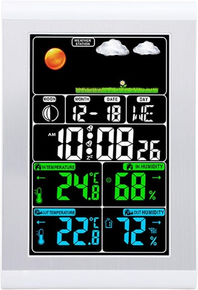 Digitale Weerklok - Binnen Buiten Monitor - Weer Voorspellen - Kleurendisplay Weer Trends - 14 x 3.81 x 4 cm