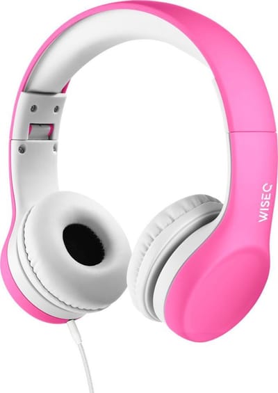 WiseQ Junior Kinderkoptelefoon met Draad – Koptelefoon Meisje – Koptelefoon Kind vanaf 3 Jaar – Hoofdtelefoon met Kabel – 85 dB Volumebegrenzer – Opvouwbaar – Met Stickers – Roze