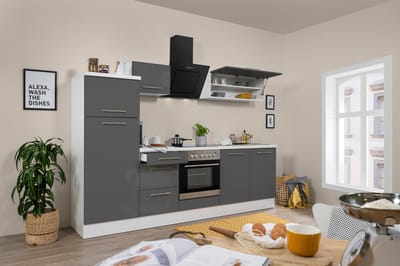 Goedkope keuken 270  cm - complete keuken met apparatuur Amanda  - Wit/Grijs - soft close - keramische kookplaat    - afzuigkap      - spoelbak