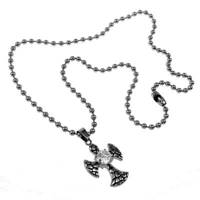 60cm Kogelketting + Kruis Hanger Unisex - Stalen Zilverkleur - Kruishanger met Zikonia Steen