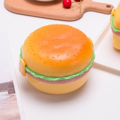 Ronde schattige Dubbele hamburger geïsoleerde lunchbox 304 food grade student kinderlunchbox Magnetron bentobox oranje