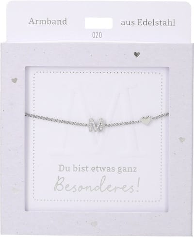 Depesche armband zilver met M-hanger en hartje - vriendschapssieraad.