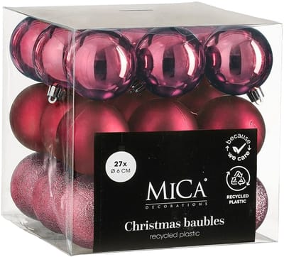Mica Decorations Kerstballen Set - 27 Stuks - Ø6 cm - Onbreekbaar - Fuchsia