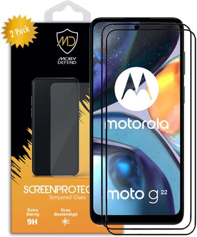 2-Pack MobyDefend Screenprotectors - Geschikt voor Motorola Moto G22 - Screensaver Met Zwarte Randen - Gehard Glas