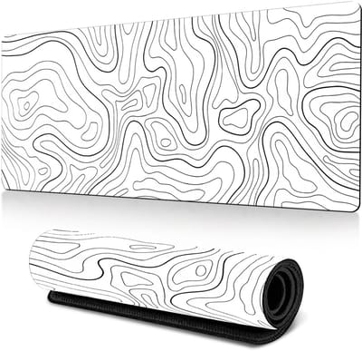 QTTVBTNA -Groot Gaming Muismat 900x400mm – Antislip Bureauonderlegger met Waterdichte Oppervlak, Slijtvaste Naden, Topografisch Ontwerp