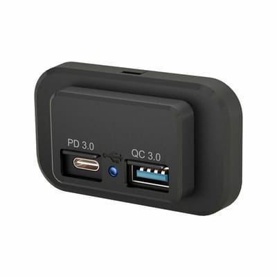 Opbouwstopcontact - POUSB-4QC USB/USB-C stopcontact QC3.0 - Auto/Boot/Camper - 12V/24V - 5V/3.0A - Zwart