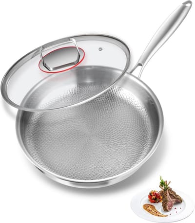 Roestvrijstalen koekenpan - Ongecoate pan - Gezond koken - 5-laags warmtebodem - 30 cm - Zilver