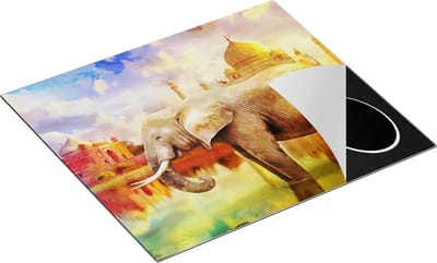 Chefcare Inductie Beschermer Getekende Olifant bij Taj Mahal - Abstract - 60x50 cm - Afdekplaat Inductie - Kookplaat Beschermer - Inductie Mat