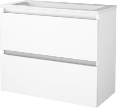 Basic Start 39 badmeubelset met greeploze wastafelonderkast met 2 lades en acryl wastafel met 1 kraangat 80 x 39 cm, ice white