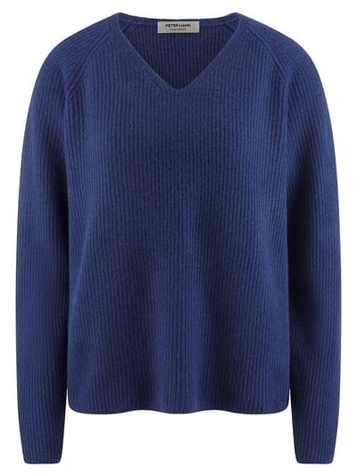 Trui V-hals 100% kasjmier Van Peter Hahn blauw