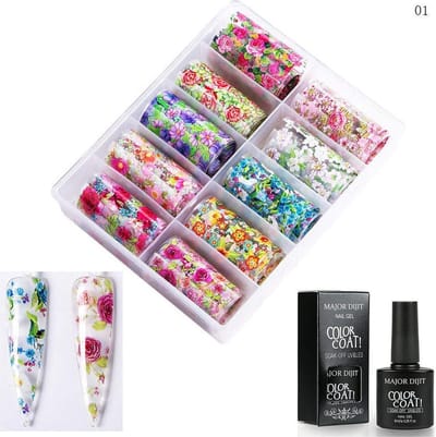 DW4Trading Nagel Transfer Folie - Nail Art Set - Inclusief Lijm - Nagelstickers - 13-01