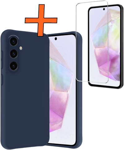 Hoes - Met Screenprotector - Geschikt voor Samsung Galaxy A36 - Sterk & Shockproof - Back Cover - Siliconen Case - Telefoon Hoes - Donkerblauw