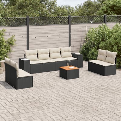 vidaXL - 9-delige - Loungeset - met - kussens - poly - rattan - zwart