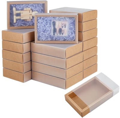 Dailygoods - 30 Set Bruine Kraft Lade Geschenkdozen met Doorschijnend Schuifdeksel - Perfect voor Organisatie en DIY