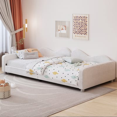 Clruro Slaapbank - 90x200 cm - Bed met Rugleuning en Armleuningen - Teddystof - Wit