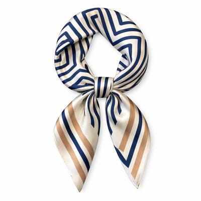 Dames Haarsjaal - Neksjaal - Vierkant 70x70 cm - Grieks Meanderpatroon – Crème, Goud & Navy - Luxe sjaal - Feestsjaal