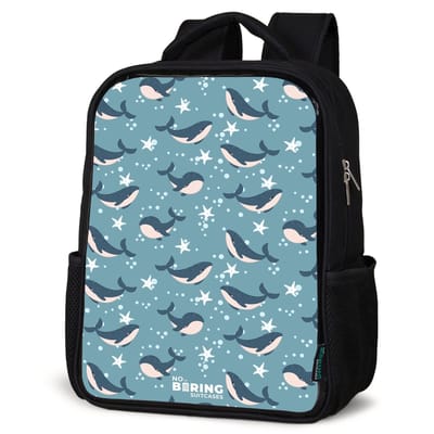 NoBoringSuitcases.com® - Rugzak zwart - Schooltas jongen & meisje - Donkerblauw walvissenpatroon met zeesterren - Rugtas voor school - Boekentas kind - Schoolrugzak - Kinderrugzak