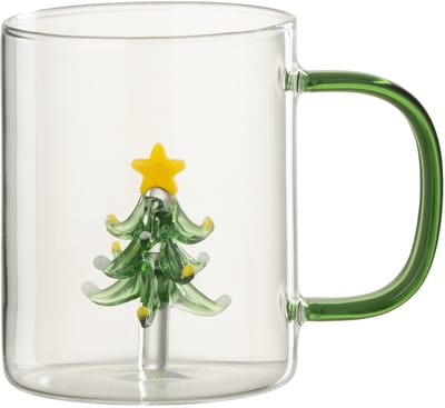 J-Line drinkglas Kerstboom - glas - transparant/groen