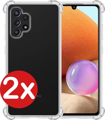 Hoesje - 2 Stuks - Geschikt voor Samsung Galaxy A32 4G - Sterk & Shockproof - Back Cover - Siliconen Case - Telefoon Hoes Shock Proof - Telefoonhoes - Transparant