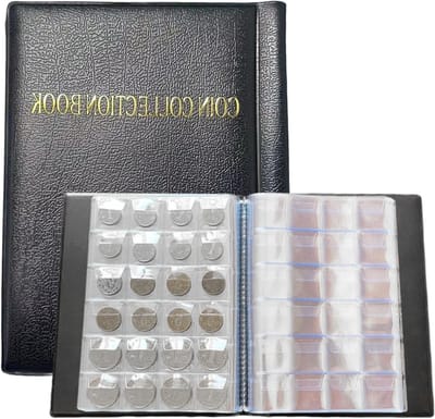 Coin Collectie Album met 480 Compartimenten, 20 Pagina's, Voor Munt- en Postzegelopslag, 3x3 cm, Zwart