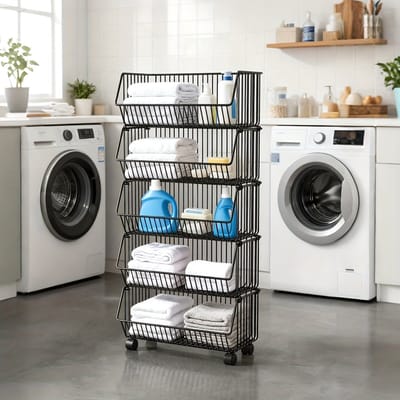 5-laags Multifunctionele Gouden Metalen Draadmand Rek: Rolbaar, Geschikt voor Garage, Woonkamer, Keuken, Kantoorhoekopslag, Zwart, 4-laags/5-laags, Woonkamer Decoratie,Hoekopbergunit,Moderne Planken,- Duurzaam Draadrek - Meerlaagse Organizer