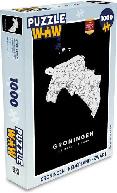 Puzzel Groningen - Nederland - Zwart - Legpuzzel - Puzzel 1000 stukjes volwassenen
