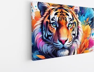 Saammp Canvas Schilderij - Tijger - Verfspetters - Dieren - Abstract - 30x20 - Foto op canvas - Wanddecoratie - muurdecoratie Woonkamer - Slaapkamer decoratie - Canvas Print