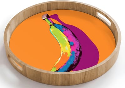Dienblad rond 40x40 cm - Schootdienblad hout - Felle kleuren - Banaan - popart - Borrelplank rechthoek - Plateau houten dienbladen