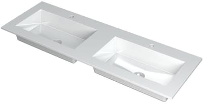 INK Kraft Wastafel Dubbele Bak met 2 Kraangaten - 1400x450x10 mm - Glans Wit