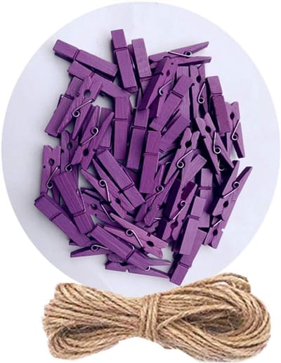 50 Mini Houten Knijpers met Jute Touw - Kleine Klemmetjes voor Foto's, Knutselen en Decoratie