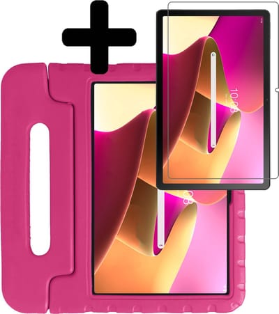 Hoes - Geschikt voor Lenovo Tab M10 Plus (3e / 3rd Generatie) - Met Screenprotector - Kinderhoes Shockproof Bumper - Kidsproof Case - Tablet Hoesje - Kinder Hoesje Cover - Roze
