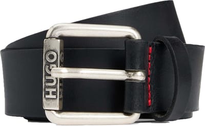 HUGO Leren Riem Grimm Sz35 Leather Belt W95 Black Zwart