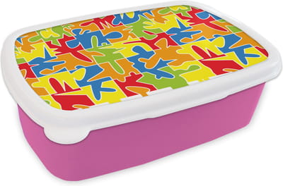 Broodtrommel Roze - Lunchbox - Brooddoos - Puzzel - Patronen - Abstract - 18x12x6 cm - Kinderen - Meisje