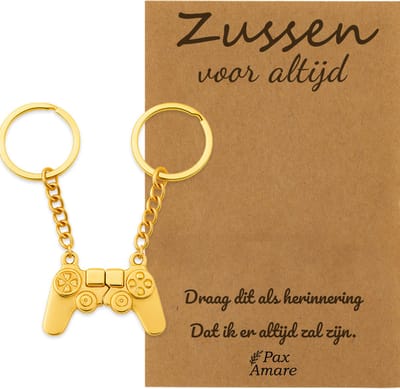 BFF Sleutelhanger voor 2 'Zussen voor altijd' - Controller - Sleutelhanger set op Cadeau Kaartje Sleutelhanger set - Goudkleurig - Vriendschap Symbool - Pax Amare