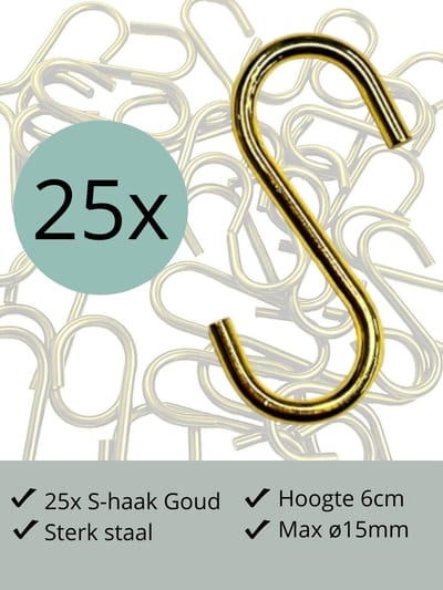 Leathergoodz - 25x S-haakjes Goud - 6cm/klein - ø15mm - s-haakjes - ophanghaken - handdoekhaakje - S-haken