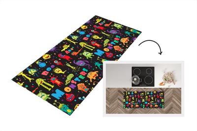 Keukenloper - Loper keuken - Design - Monster - Feest - Kinderen - 120x50 cm - Keukenloper vinyl